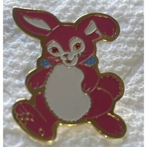 Vintage Pink Easter Bunny Brooch Pin Cartoon Look Tie Tack